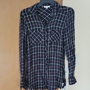 Stylish Black and Pink Plaid Button-Down Shirt